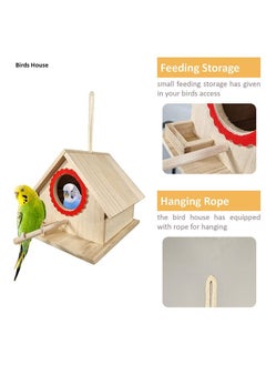 MAJIBAO Birds House, Hanging Wooden, Small Size birds, Home Design, Breeding, Nesting, Parrots, Color Full, Rope Hanging, Access through the hole, Durable, Wooden, Red Design, 25 cm height  - Image 2