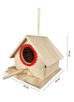 MAJIBAO Birds House, Hanging Wooden, Small Size birds, Home Design, Breeding, Nesting, Parrots, Color Full, Rope Hanging, Access through the hole, Durable, Wooden, Red Design, 25 cm height  - Image 4