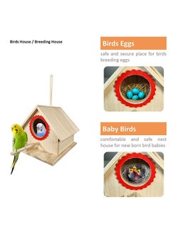 MAJIBAO Birds House, Hanging Wooden, Small Size birds, Home Design, Breeding, Nesting, Parrots, Color Full, Rope Hanging, Access through the hole, Durable, Wooden, Red Design, 25 cm height  - Image 3