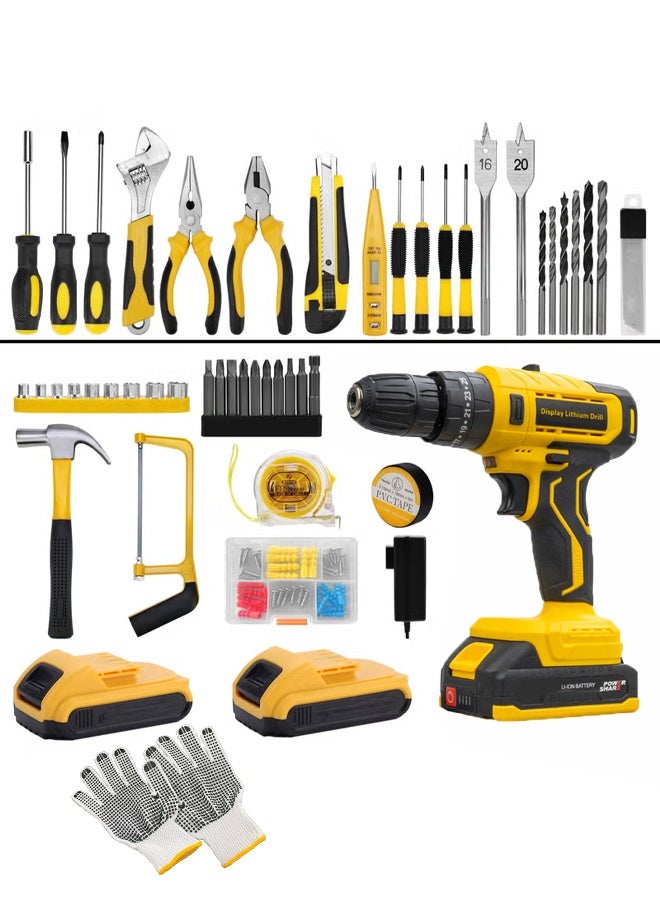 بوليفياز دريل،مجموعة أدوات كهربائية مكونة من 129 قطعة مع مثقاب لاسلكي 48 فولت، مجموعة أدوات منزلية احترافية مع مجموعة أدوات يدوية+دريل كهربائي ذاتية الصنع لصيانة إصلاح المنزل والمكتب والحديقة - Image 4
