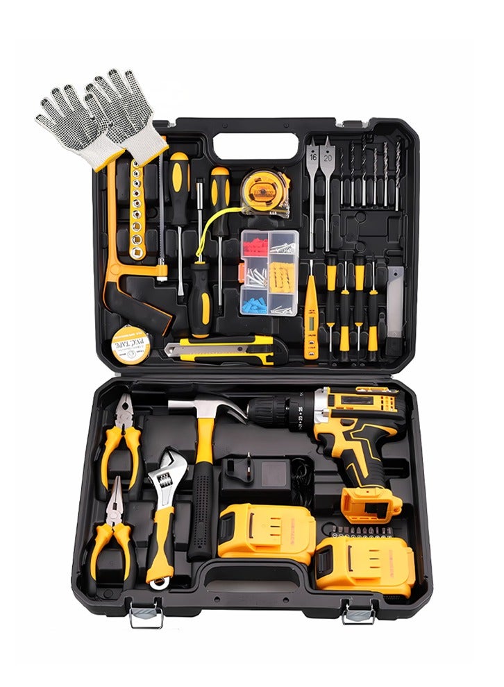 بوليفياز دريل،مجموعة أدوات كهربائية مكونة من 129 قطعة مع مثقاب لاسلكي 48 فولت، مجموعة أدوات منزلية احترافية مع مجموعة أدوات يدوية+دريل كهربائي ذاتية الصنع لصيانة إصلاح المنزل والمكتب والحديقة - Image 3