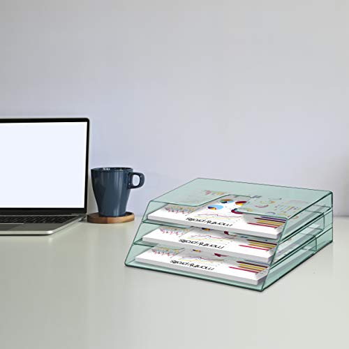 Acrimet Horizontal Triple File Folder Holder Organizer (Clear Green Color) - Image 3