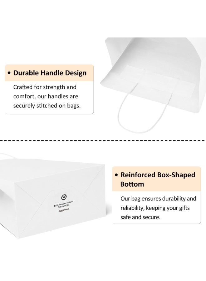 شابية 25 قطعة من أكياس الهدايا الصغيرة 21 × 15 × 8 سم أكياس ورقية بيضاء من كرافت بمقابض، للهدايا الصغيرة، وأعياد الميلاد، وحفلات الزفاف، وبضائع التجزئة، وأكياس ورقية بيضاء - Image 5