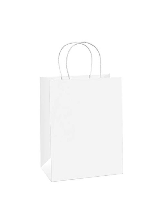 شابية 25 قطعة من أكياس الهدايا الصغيرة 21 × 15 × 8 سم أكياس ورقية بيضاء من كرافت بمقابض، للهدايا الصغيرة، وأعياد الميلاد، وحفلات الزفاف، وبضائع التجزئة، وأكياس ورقية بيضاء - Image 2