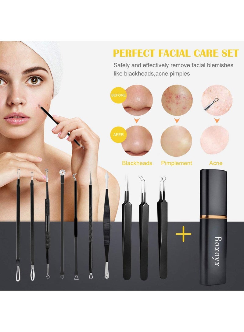 Pimple Popper Tool Kit & Blackhead Remover Tool - 10 Pcs Comedone Extractor Set with Case for Quick Removal of Pimples, Blackheads, Zits, and Dark Spots. Effective Pimple and Black Spot Remover for Forehead, Facial, and Nose Areas (Black) - Image 2