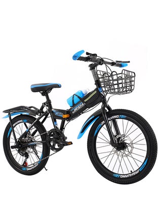 18/20/22 Inch Folding Mountain Bike, Dual Disc Brake Bicycle with  Adjustable Seat and Water Bottle, for 6-18 Years Boys and Girls