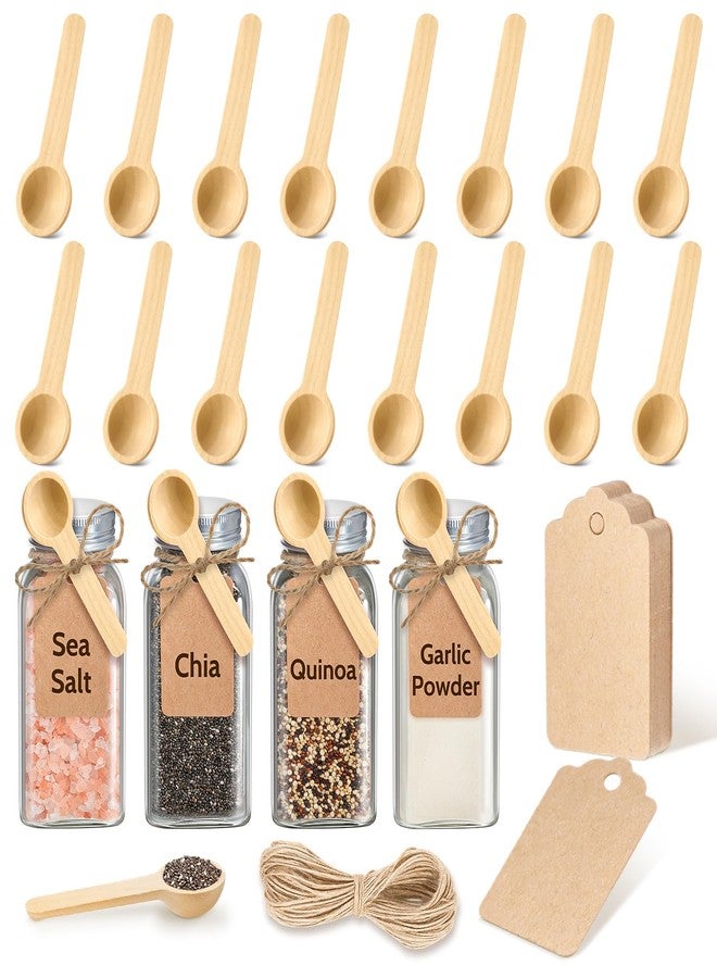 MORGLES 20Pcs Small Wooden Spoons Set, 3 Inches Mini Wood Tasting Spoon with Tags and Twine for Jars - Image 1