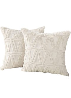 Y&D Single Sided Plush Pillowcase, 2 Packs of Soft Short Wool Velvet Embellishment Nordic Style Cushion Cover Suitable for Sofa and Bedroom Beige, 16x16 Inches  - Image 1