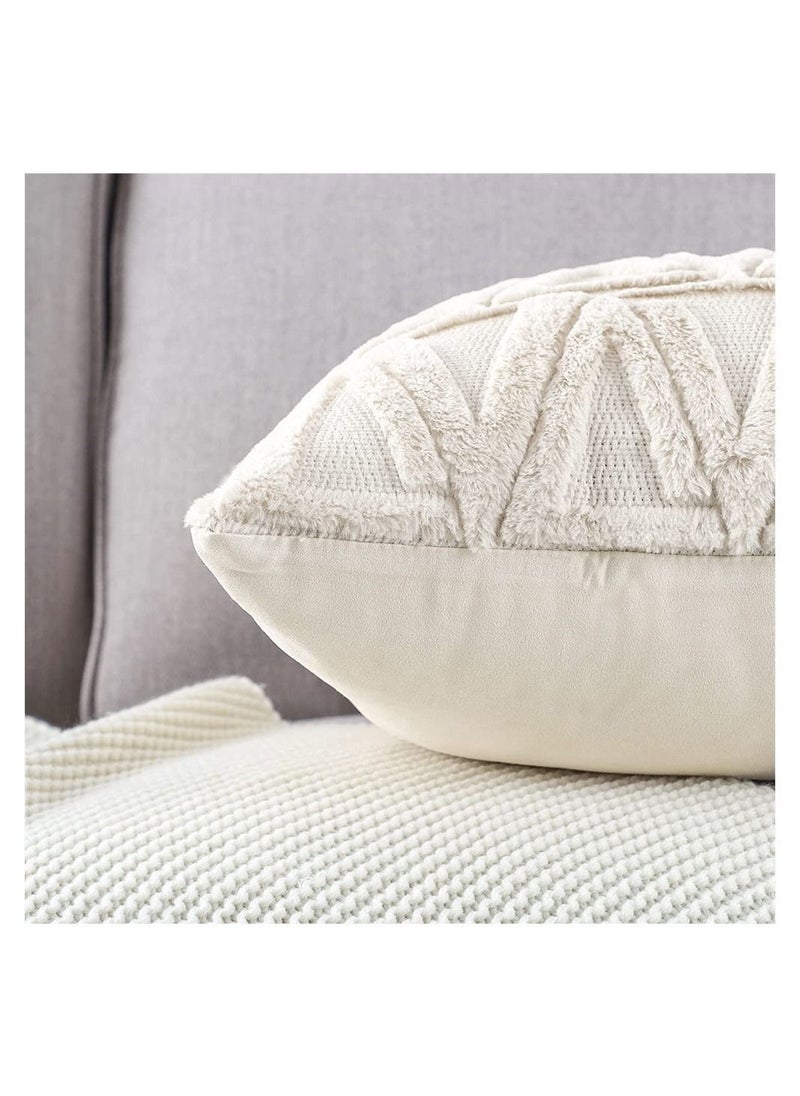 Y&D - Single Sided Plush Pillowcase, 2 Packs of Soft Short Wool Velvet Embellishment Nordic Style Cushion Cover Suitable for Sofa and Bedroom Beige, 16x16 Inches - Image 1