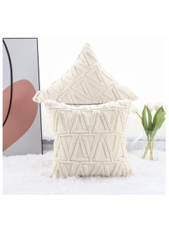 Y&D Single Sided Plush Pillowcase, 2 Packs of Soft Short Wool Velvet Embellishment Nordic Style Cushion Cover Suitable for Sofa and Bedroom Beige, 16x16 Inches  - Image 2