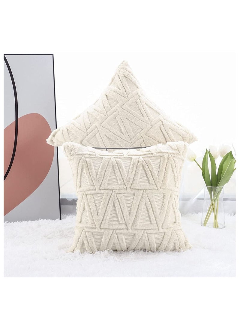 Y&D - Single Sided Plush Pillowcase, 2 Packs of Soft Short Wool Velvet Embellishment Nordic Style Cushion Cover Suitable for Sofa and Bedroom Beige, 16x16 Inches - Image 1