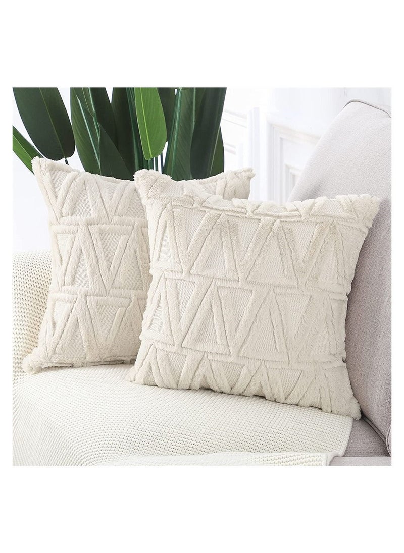 Y&D - Single Sided Plush Pillowcase, 2 Packs of Soft Short Wool Velvet Embellishment Nordic Style Cushion Cover Suitable for Sofa and Bedroom Beige, 16x16 Inches - Image 1