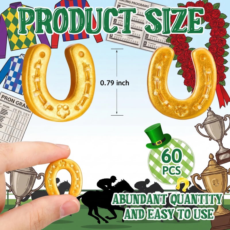 Giegxin 60 Mini Resin Derby Horseshoe Decorations Horseshoe Flatback DIY Craft Tiny Figurines Charms Decor Pendant Embellishments for DIY Making Gift Accessories Festival Supplies(Gold) - Image 2