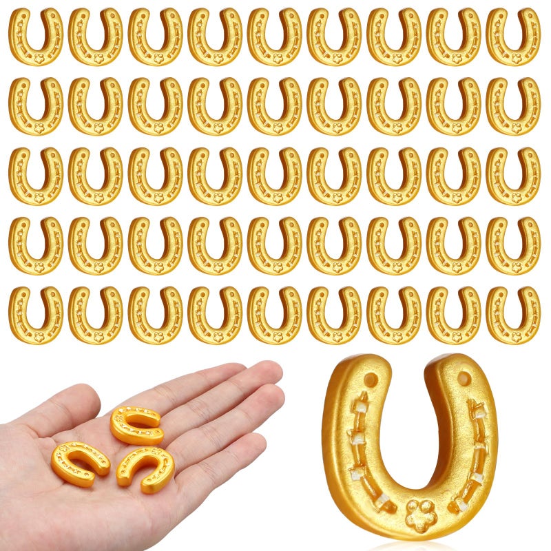 Giegxin 60 Mini Resin Derby Horseshoe Decorations Horseshoe Flatback DIY Craft Tiny Figurines Charms Decor Pendant Embellishments for DIY Making Gift Accessories Festival Supplies(Gold) - Image 1