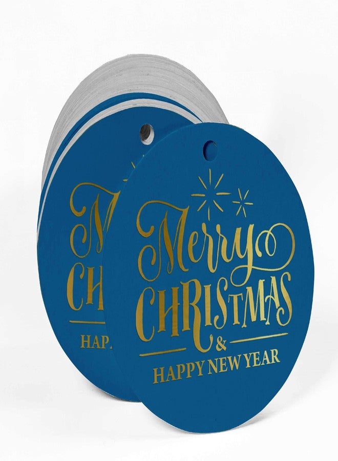 Inkdotpot Pack of 50 Gold Foil Paper Tags Merry Christmas & Happy New Year Text Favor Hang Tags - Image 2