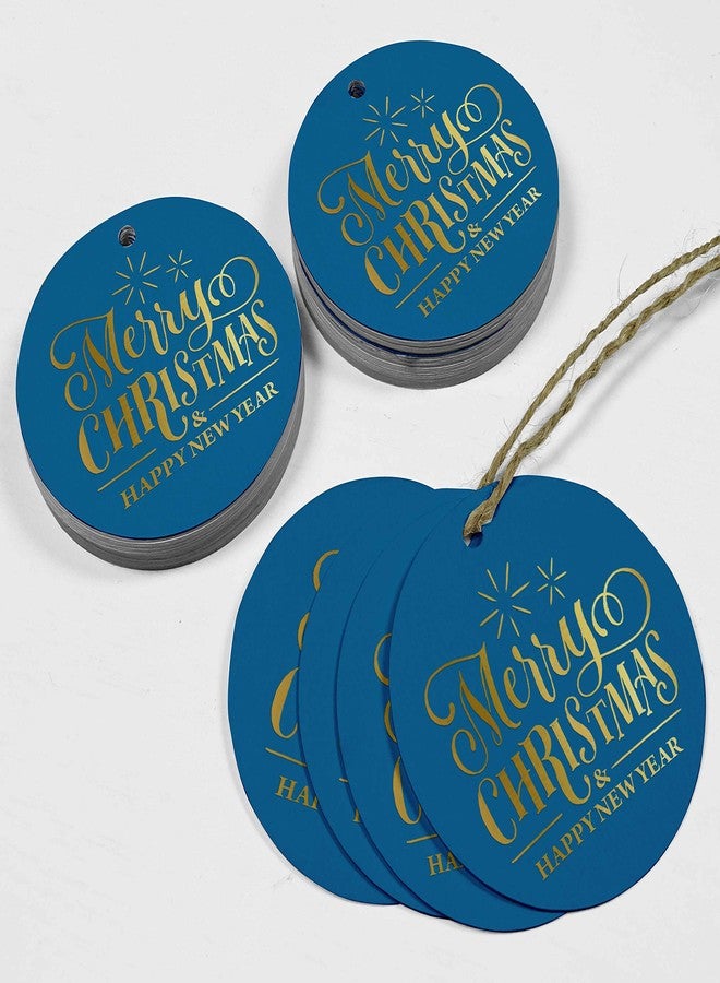 Inkdotpot Pack of 50 Gold Foil Paper Tags Merry Christmas & Happy New Year Text Favor Hang Tags - Image 4
