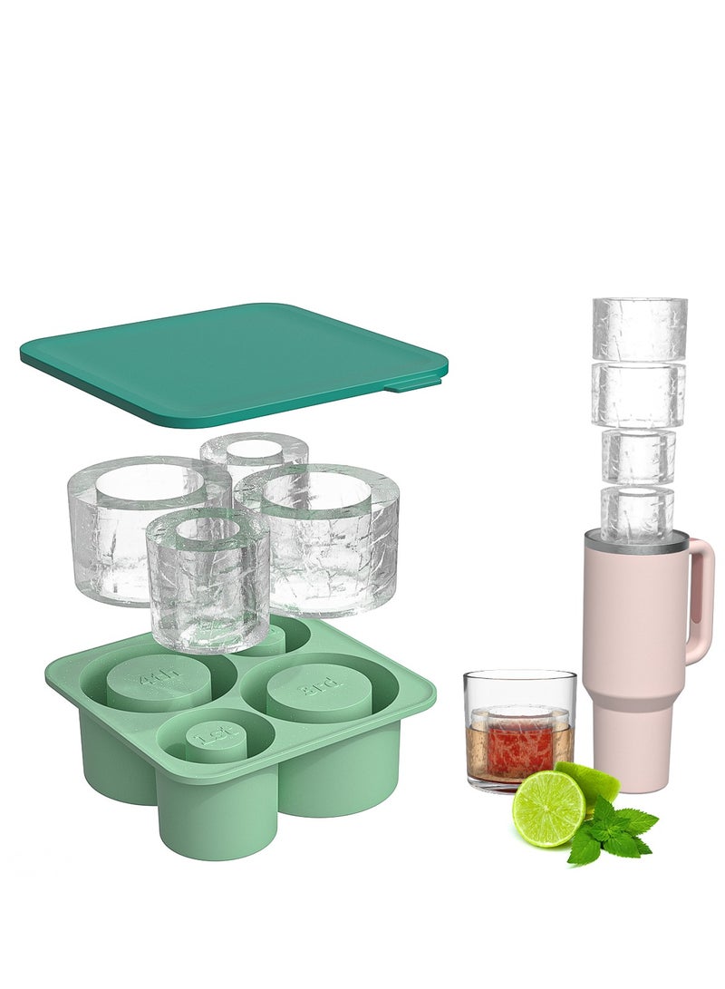 HomKawt Ice Cube Mold Silicone Ice Cube Tray for 20-30-40 oz Tumbler Cup, Slow Melting Ice Mold with Lid, Easy Release Ice Maker，Suitable for Beverages and Whiskey-Green - Image 1