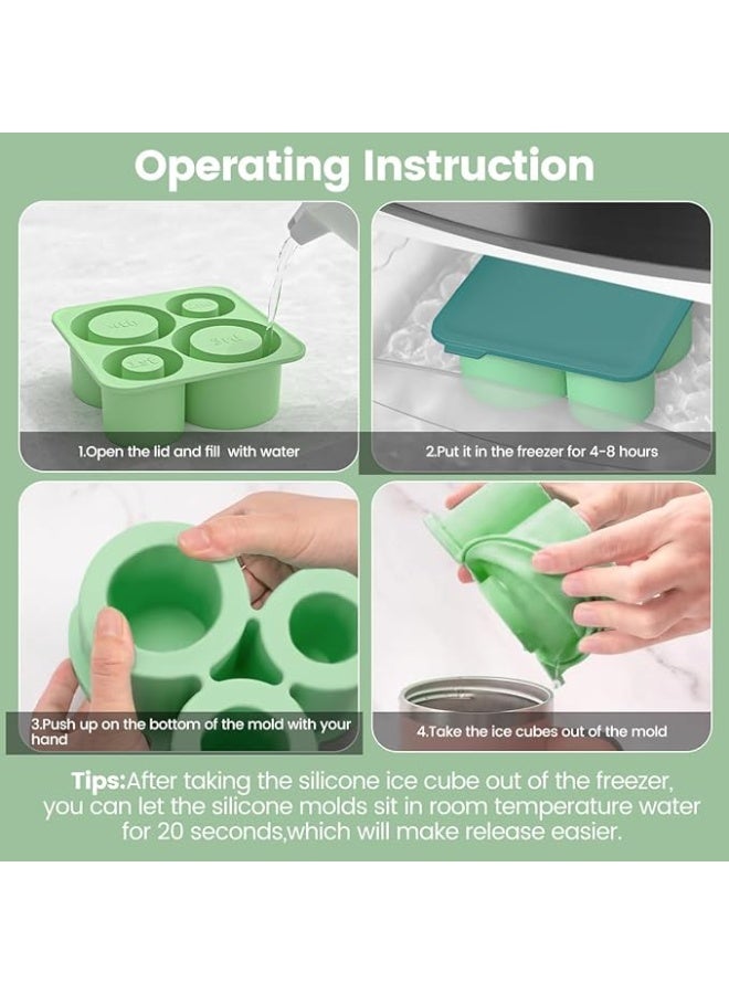 HomKawt Ice Cube Mold Silicone Ice Cube Tray for 20-30-40 oz Tumbler Cup, Slow Melting Ice Mold with Lid, Easy Release Ice Maker，Suitable for Beverages and Whiskey-Green - Image 4