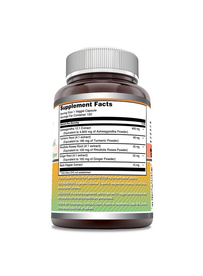 Amazing Nutrition Amazing Formulas Ashwagandha Supplement | Contains Turmeric, Ginger, Rhodiola, & Black Pepper | 5200 Mg Per Serving | 120 Veggie Capsules | Non-GMO | Gluten-Free | Made in USA - Image 2