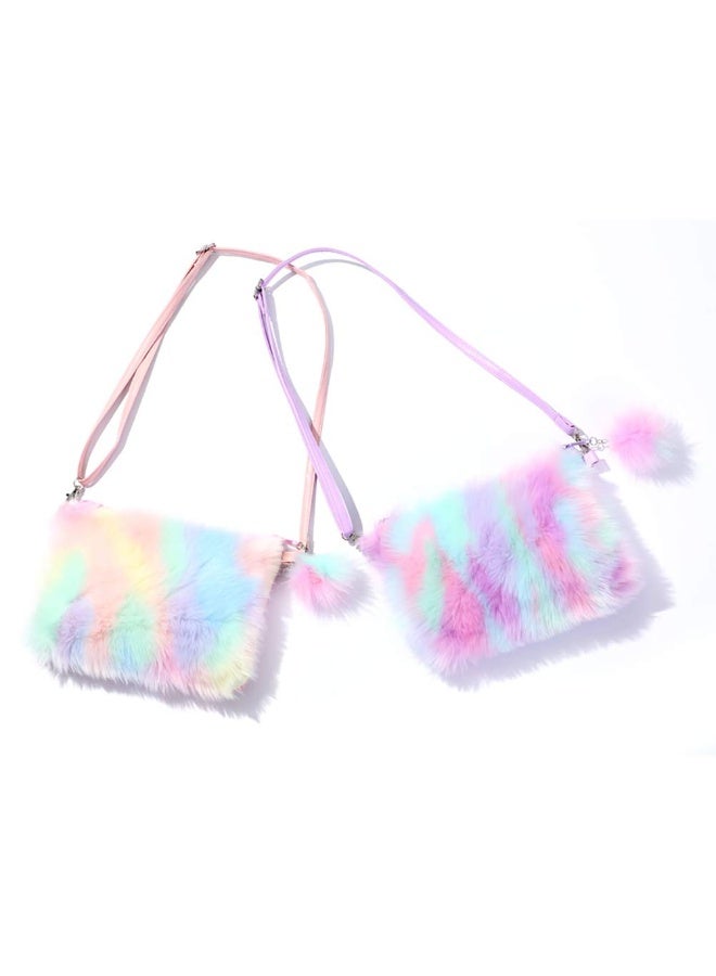 كيلا حقيبة قطيفة بألوان قوس قزح، حقائب كروس بودي عملية وجميلة للفتيات، محفظة نقود معدنية، حقيبة هاتف، حقائب كروس بودي للفتيات للمدرسة والسفر والتسوق، ملونة، مقاس متوسط - Image 4