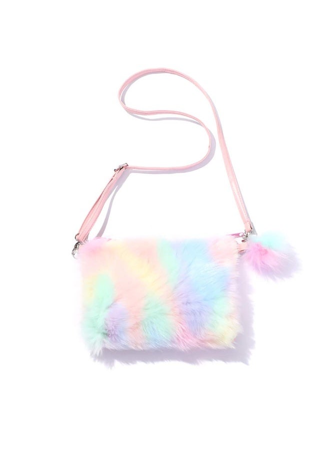 كيلا حقيبة قطيفة بألوان قوس قزح، حقائب كروس بودي عملية وجميلة للفتيات، محفظة نقود معدنية، حقيبة هاتف، حقائب كروس بودي للفتيات للمدرسة والسفر والتسوق، ملونة، مقاس متوسط - Image 1