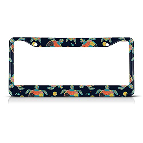 Beabes Sea Turtle License Plate Frame Watercolor Animal License Plate Holder Colorful Cute Summer Car Tag Frame License Plate Cover Car Accessories 2 Holes Novelty Auto Car Tag Vanity Present - Image 1