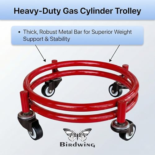 BIRDWING New Heavy Red Colour Steel LPG Gas Cylinder Trolley with Red Finish – Heavy 4-Wheel Stand for Kitchen (Red Heavy Gas Stand Lpg Cylinder Stand, Kitchen Gas Trolly - Image 2