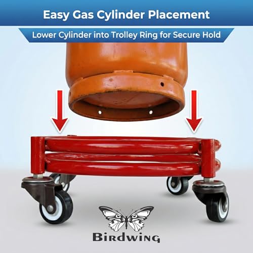 BIRDWING New Heavy Red Colour Steel LPG Gas Cylinder Trolley with Red Finish – Heavy 4-Wheel Stand for Kitchen (Red Heavy Gas Stand Lpg Cylinder Stand, Kitchen Gas Trolly - Image 3