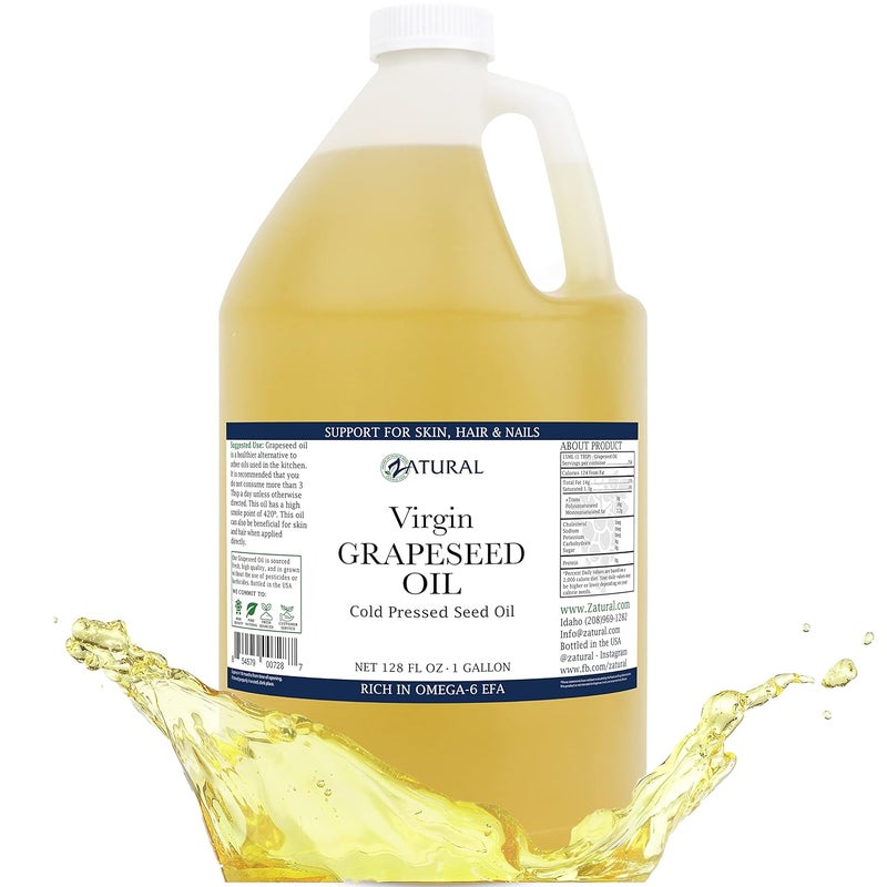 Zatural Grapeseed Oil Organically Grown 100 Pure Cold Pressed Virgin High Tempurature Cooking Oil 128oz 1 Gallon