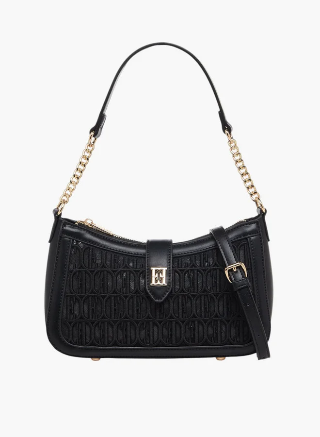 ELLE Embroidered Shoulder Bag with Detachable Strap