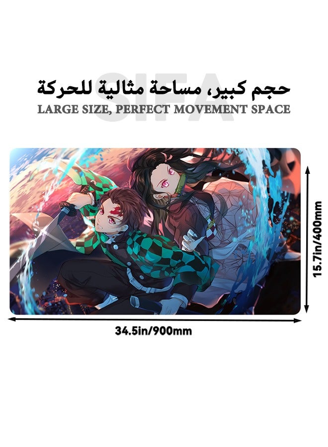 Anime Demon Slayer Collection Mouse Pad, Non-Slip Mousepad, Anime Mouse Pad, Gaming Mouse Pad, Large Mouse Pad, Extended Keyboard Mousepad with Non-Slip Base and Stitched Edge, 400mm×900mm - Image 2