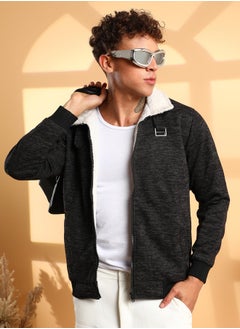 Campus Sutra Men's Charcoal Grey Heathered Jacket With Fleece Detail  - Image 1