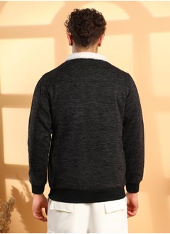 Campus Sutra Men's Charcoal Grey Heathered Jacket With Fleece Detail  - Image 5