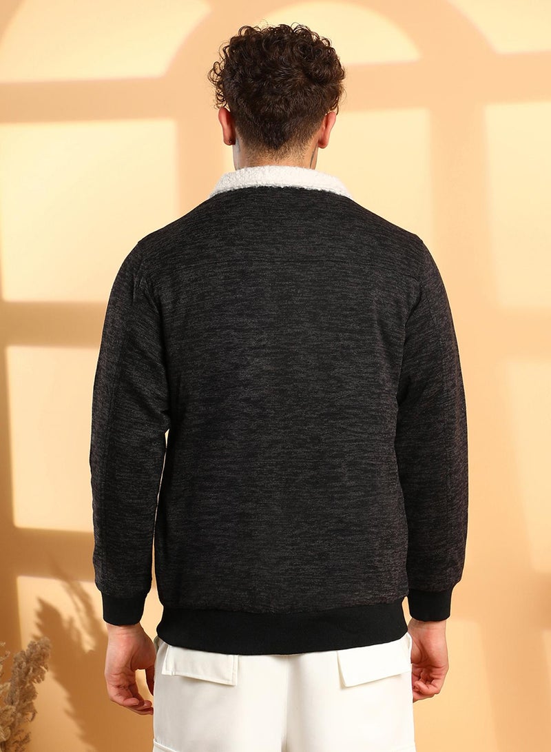 كامبوس سوترا Men's Charcoal Grey Heathered Jacket With Fleece Detail  - Image 5