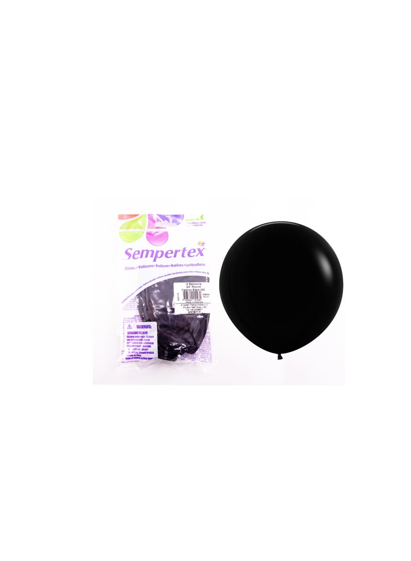 Sempertex 3 pcs, 24" Round Balloons, Fashion Black, Latex Balloons - Image 2
