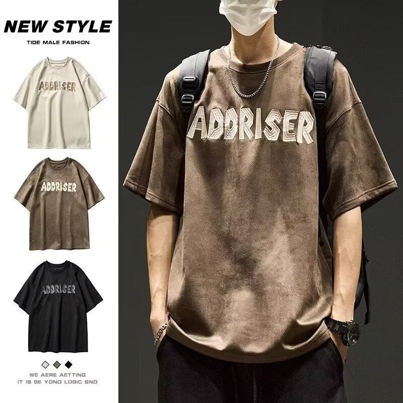 New Short-Sleeved T-Shirt Men'S Summer Korean-Style Trendy Simple Half-Sleeved Top Hong Kong-Style Loose Casual Trendy Brand T-Shirt - Image 2