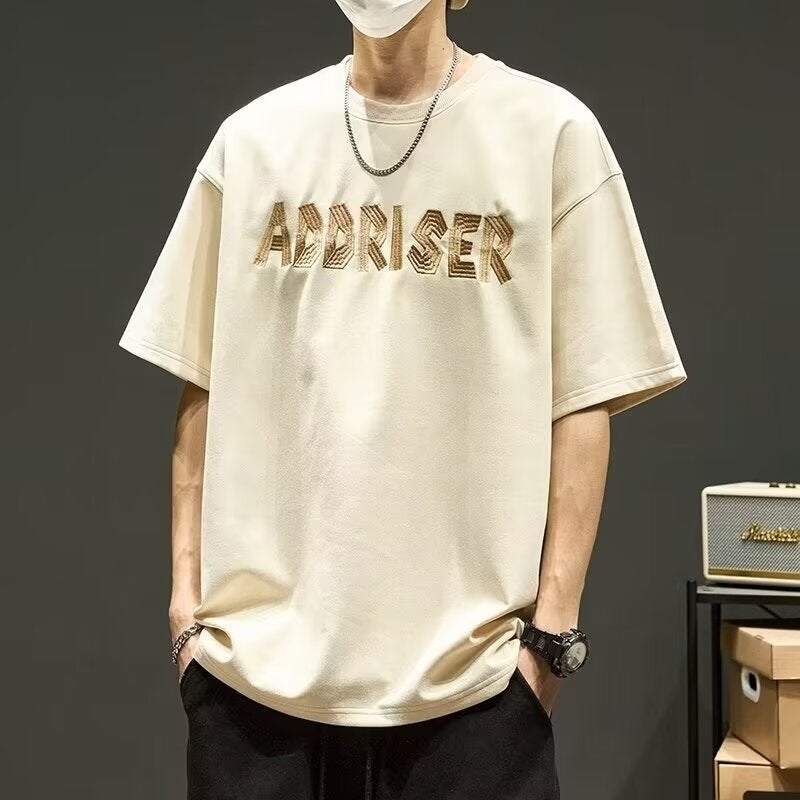 New Short-Sleeved T-Shirt Men'S Summer Korean-Style Trendy Simple Half-Sleeved Top Hong Kong-Style Loose Casual Trendy Brand T-Shirt - Image 1