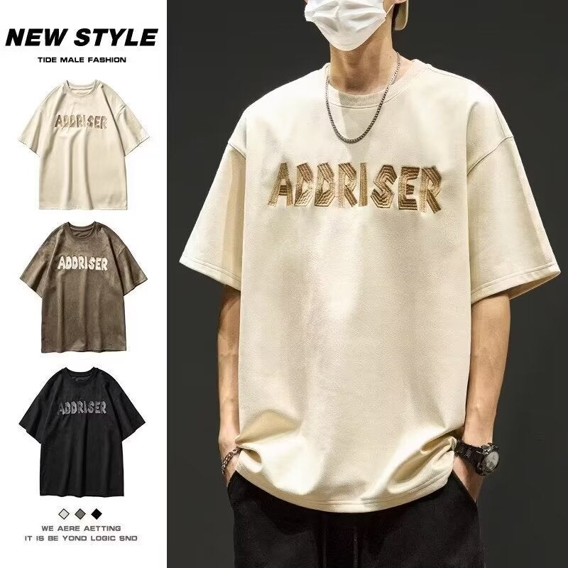 New Short-Sleeved T-Shirt Men'S Summer Korean-Style Trendy Simple Half-Sleeved Top Hong Kong-Style Loose Casual Trendy Brand T-Shirt - Image 3