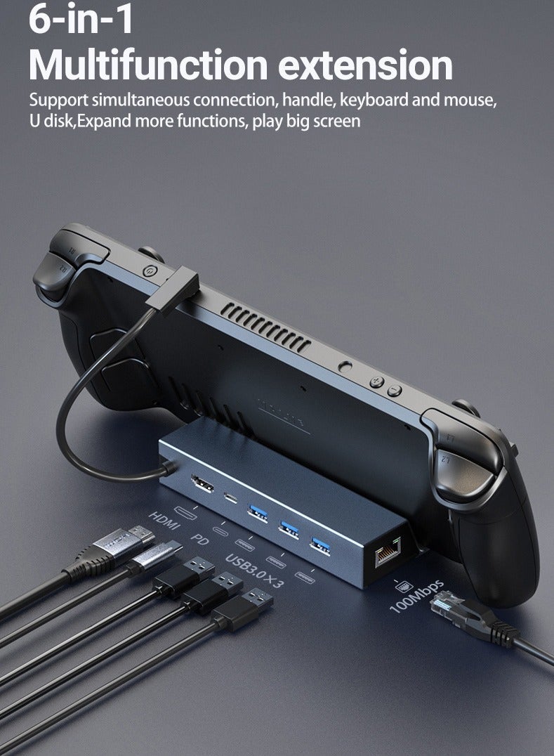 Chixing Steam Deck Dock, with 100W Charging Power, 6-in-1 Steam Deck Docking Station with HDMI 2.0 4K@60Hz, Gigabit Ethernet, 3 USB A 3.0 and Full Speed Charging USB C Port - Image 1