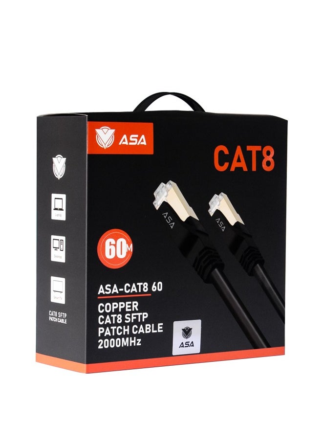 ASA - High Speed CAT8 Ethernet Cable 60m 40Gbps, 2000Mhz, SFTP with Gold Plated RJ45 Connector - Image 1