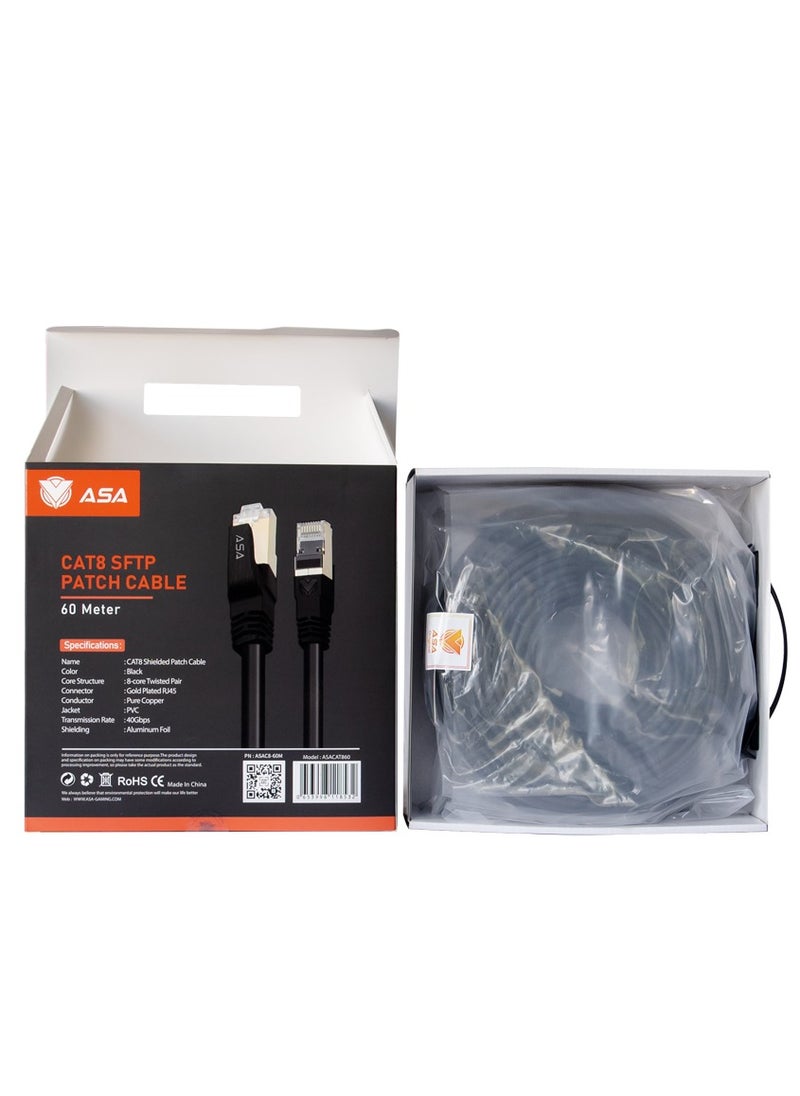 ASA - High Speed CAT8 Ethernet Cable 60m 40Gbps, 2000Mhz, SFTP with Gold Plated RJ45 Connector - Image 1