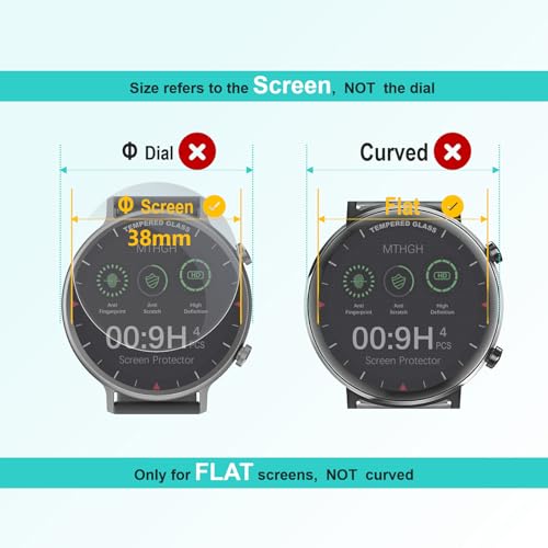 MTHGH 38mm(1.5inch) Diameter Screen Protector,(4 Pack) 9H Hardness Tempered Glass Screen Protector for Universal Round Watch with Anti-Scratch,Anti-Explosion,Bubble-Free,High-Definition - Image 2