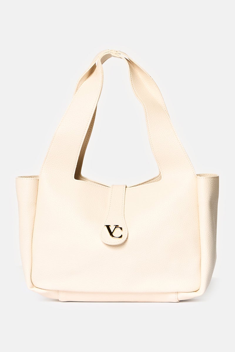 VINCE CAMUTO حقيبة توت بشعار العلامة التجارية للنساء، بيج - Image 1