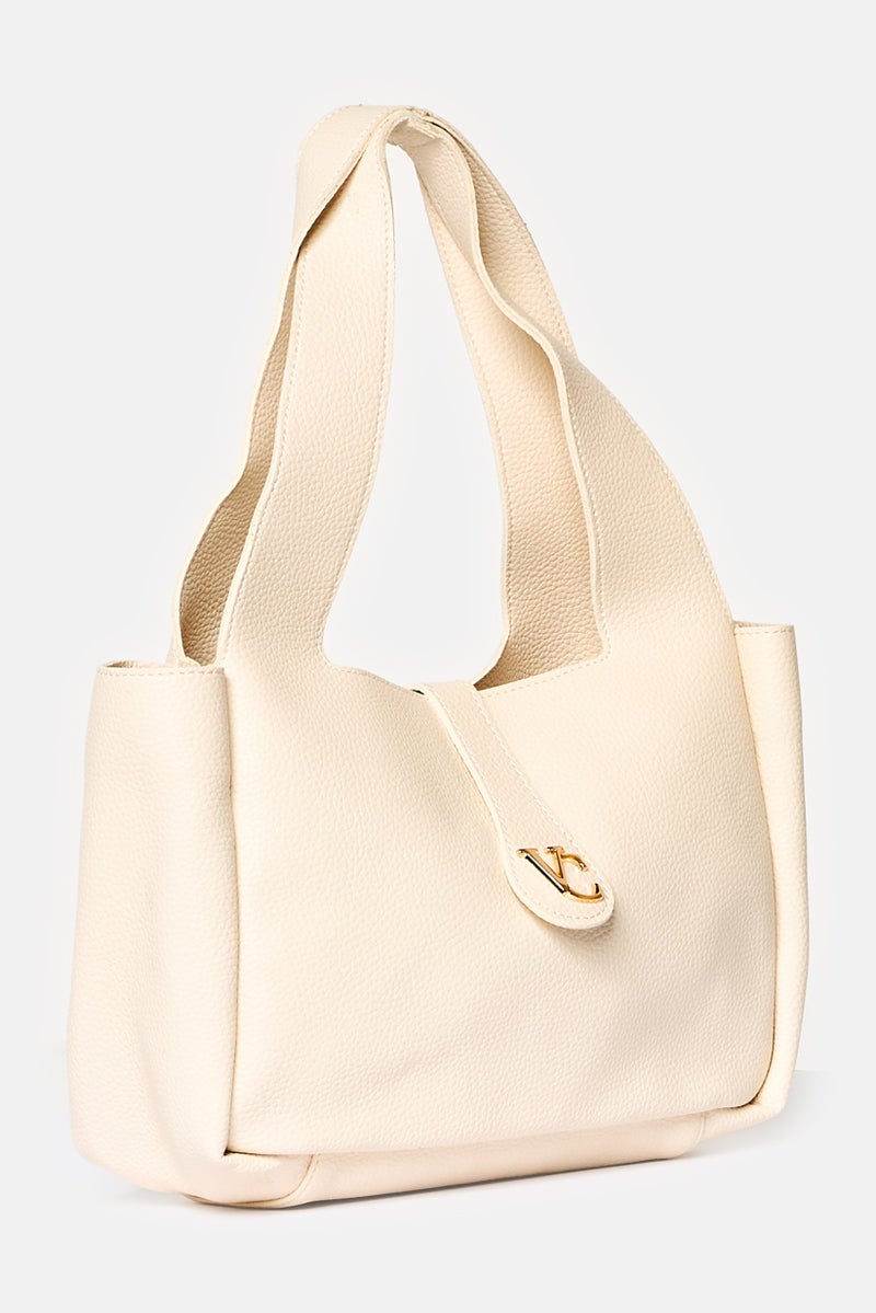 VINCE CAMUTO حقيبة توت بشعار العلامة التجارية للنساء، بيج - Image 2