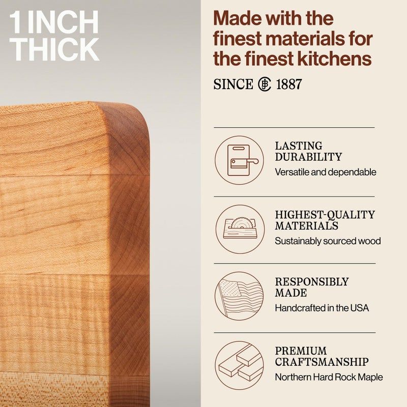 John Boos Chop-N-Slice Series Rectangular Wooden Maple Cutting Board 16â€x10â€ â€“ 1â€ Thick, 4.5-lb Reversible Butcher Block with Eased Corners, Edge-Grain â€“ Made in the USA - Image 3
