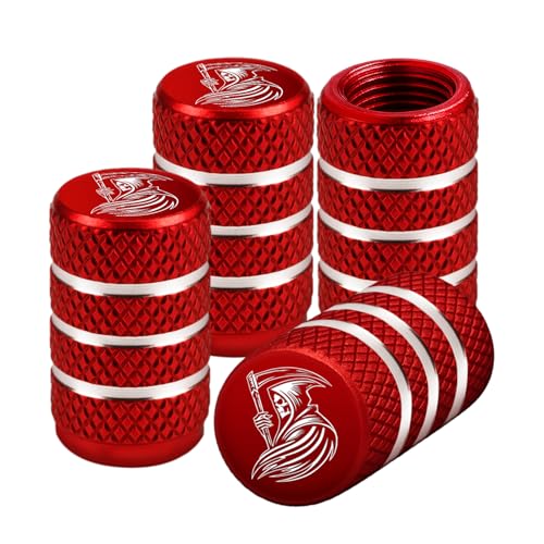 BDFHYK Grim Reaper Tire Valve Stem Caps 4 pcsPack Anodized Aluminum Tire Valve Cap Set Corrosion Resistant Universal Stem Covers for Cars Trucks Motorcycles SUVs and Bikes Red - Image 1