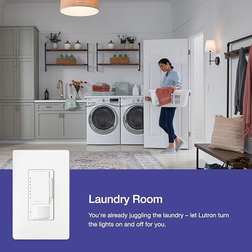 LUTRON مفتاح ديمر حساس حركة لوتрон ماسترو للحمام، المرآب، غرفة الغسيل، والخزانة، حساس شغل وترك، قطب واحد/مواقع متعددة، بدون حيادي مطلوب، MSCL-OP153M-IV، عاجي - Image 3