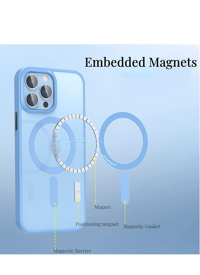Built in Magnets Compatible with MagSafe Clear Hard PC Back Cover Soft TPU Frame Shockproof Protective Slim Bumper Case for iPhone 14 Pro_Light Blue