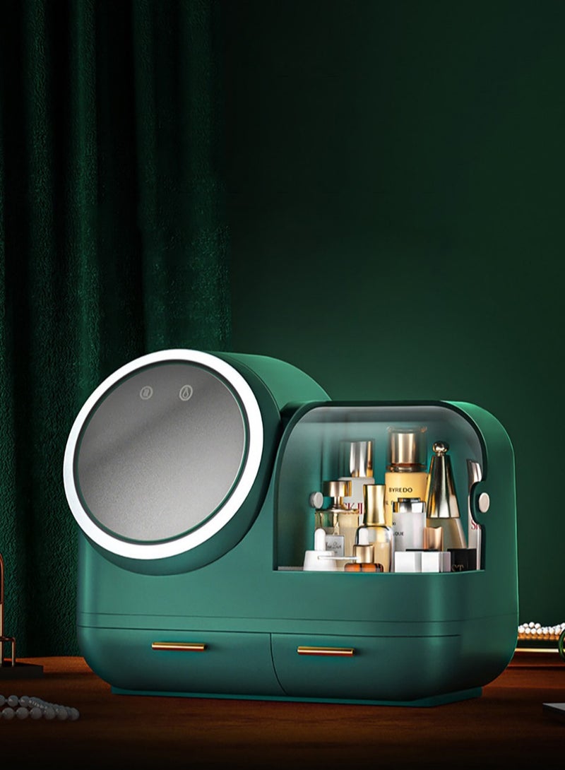 Merry Moments Make Up Organizers Cosmetics Storage Adjustable LED Mirror Fan USB Charging Large Capacity for Cosmetics Jewelry Makeup Brushes Lipsticks for Bedroom Bathroom Desktop Green Colour Size  - Image 3