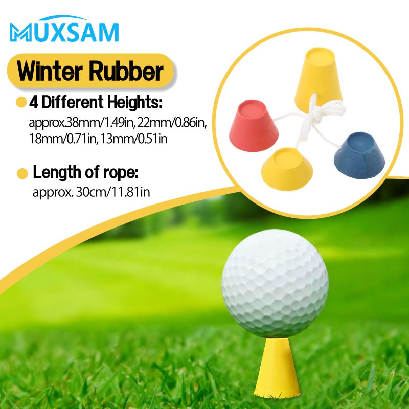 MUXSAM Winter Golf Tees, Durable Rubber Golf Tees with 4 Different Heights 38mm 22mm 18mm 12mm for Frosty Days Hard Ground Home Driving Range Mat Training Practice Kits - Image 3